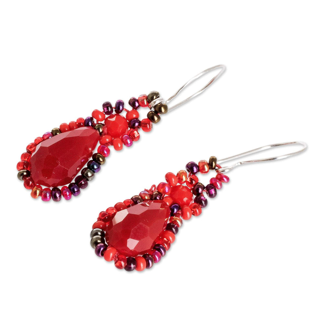 Beaded Pendant Necklace Earrings and Bracelet Jewelry Set - Finesse in Red