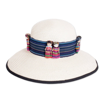 Artisan Crafted Worry Dolls Hat Band from Guatemala in Blue - Trouble-Free
