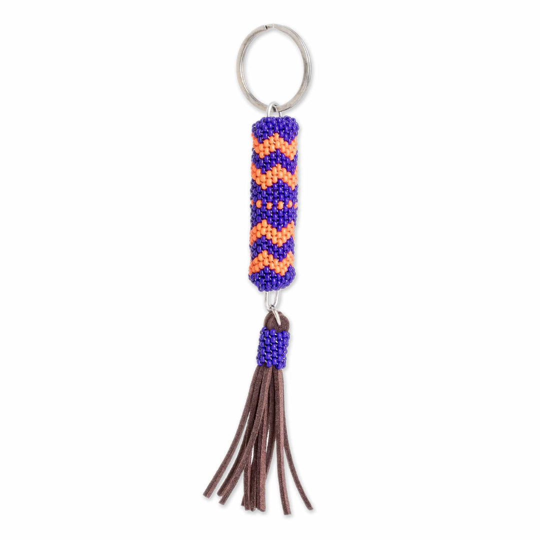 Beaded Leather Keychain and Bag Charm Handmade in Guatemala - Sweet Tranquility