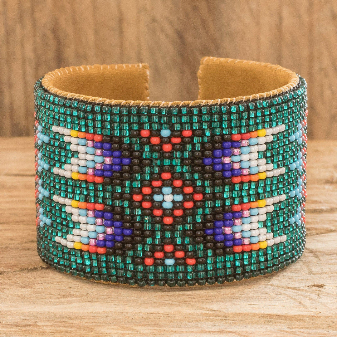 Beaded Leather and Suede Cuff Bracelet Handmade in Guatemala - Native Designs