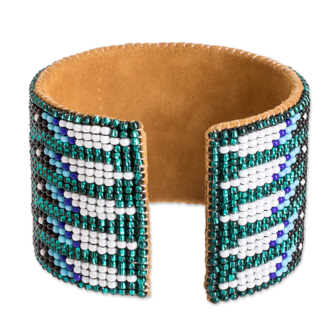 Beaded Leather and Suede Cuff Bracelet Handmade in Guatemala - Native Designs