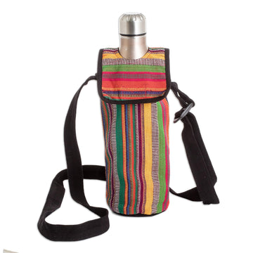 Striped Cotton Bottle Carrier Hand-Woven in Guatemala - Colorful Roots