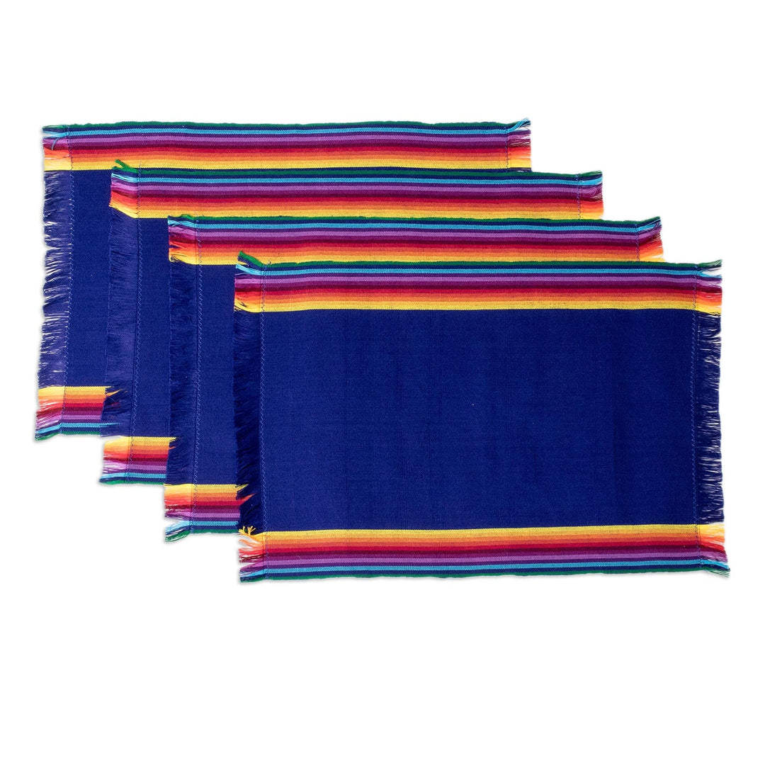 Handwoven Cotton Indigo Placemats with Napkins (Set of 4) - Indigo Balance