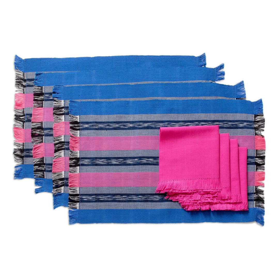 Handwoven Cotton Carmine Placemats with Napkins (Set of 4) - Carmine Affection