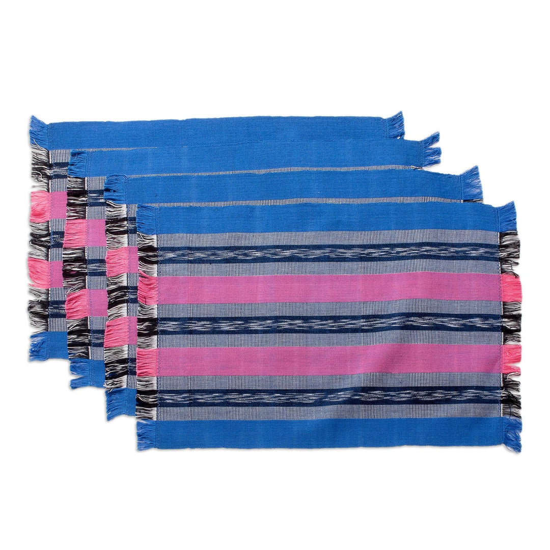 Handwoven Cotton Carmine Placemats with Napkins (Set of 4) - Carmine Affection