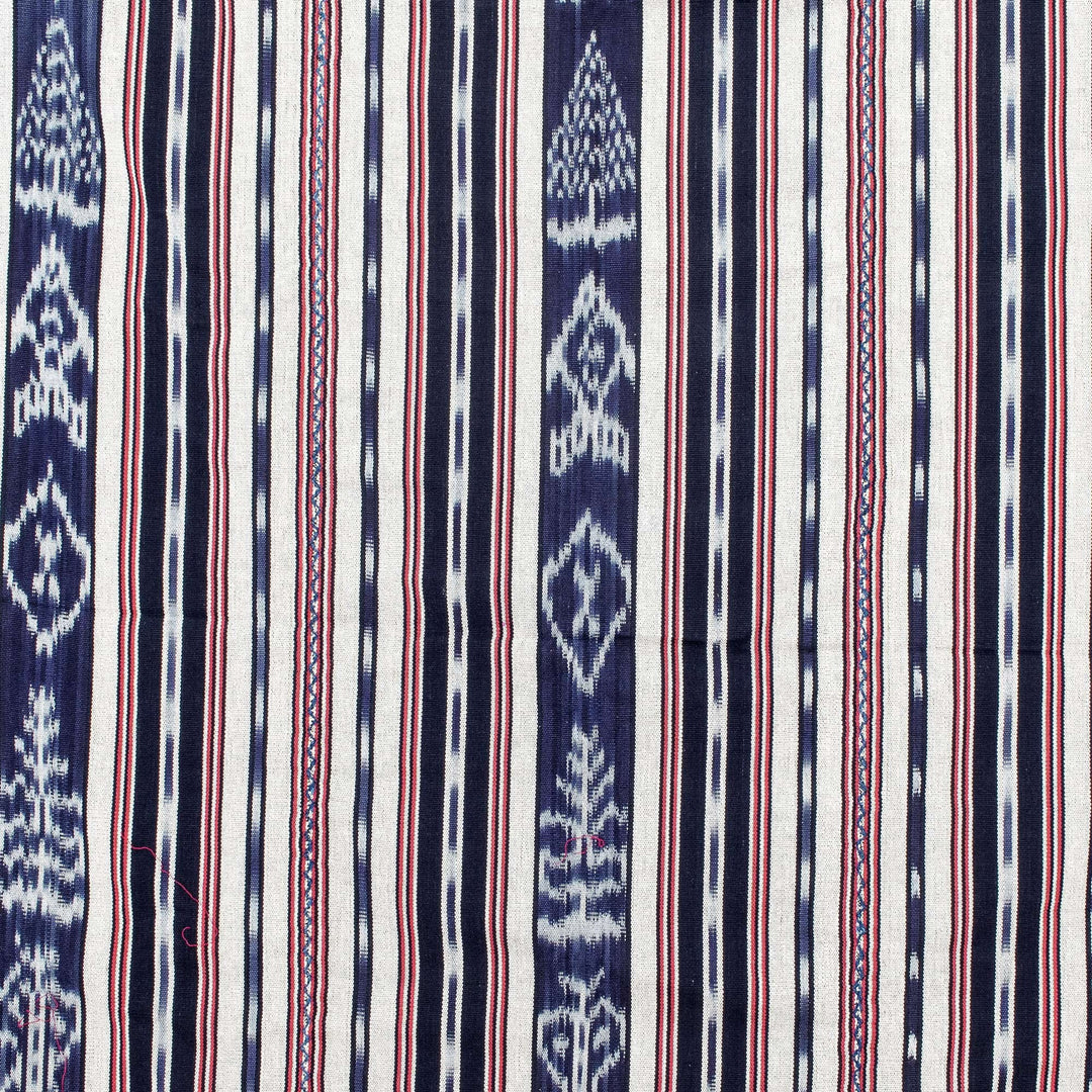 Blue and Red Hand-Woven Cotton Throw Blanket with Stripes - Fresh and Cool