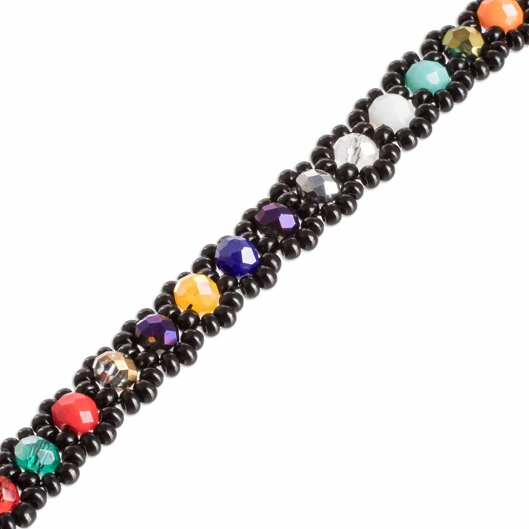 Black Beaded Necklace with Crystals in a Rainbow Palette - Rainbow Magic