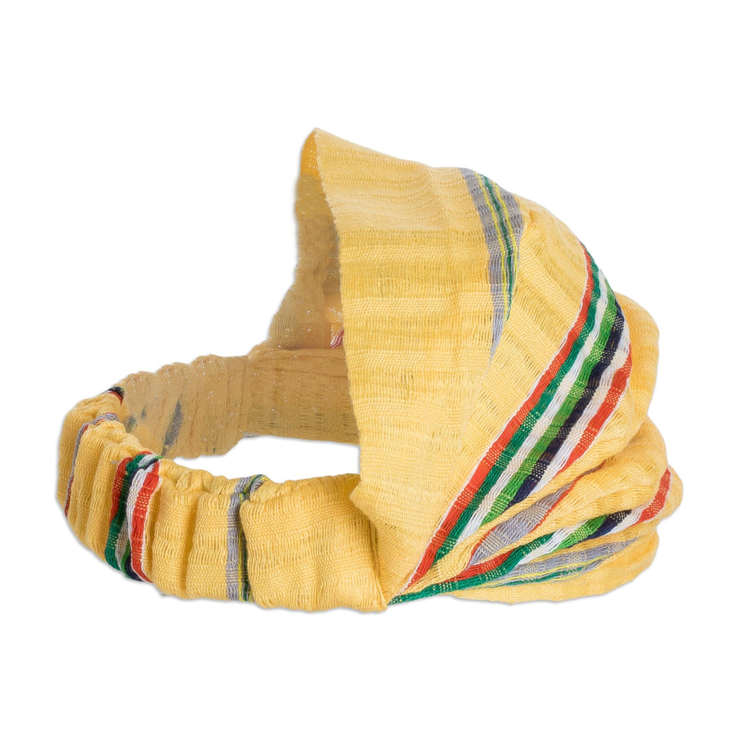Handcrafted Yellow Cotton Headband with Vibrant Stripes - Goldenrod Wish