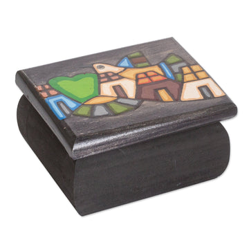 Wood Decorative Box Hand-Painted with Dove of Peace Motif - Dove of Peace in Black