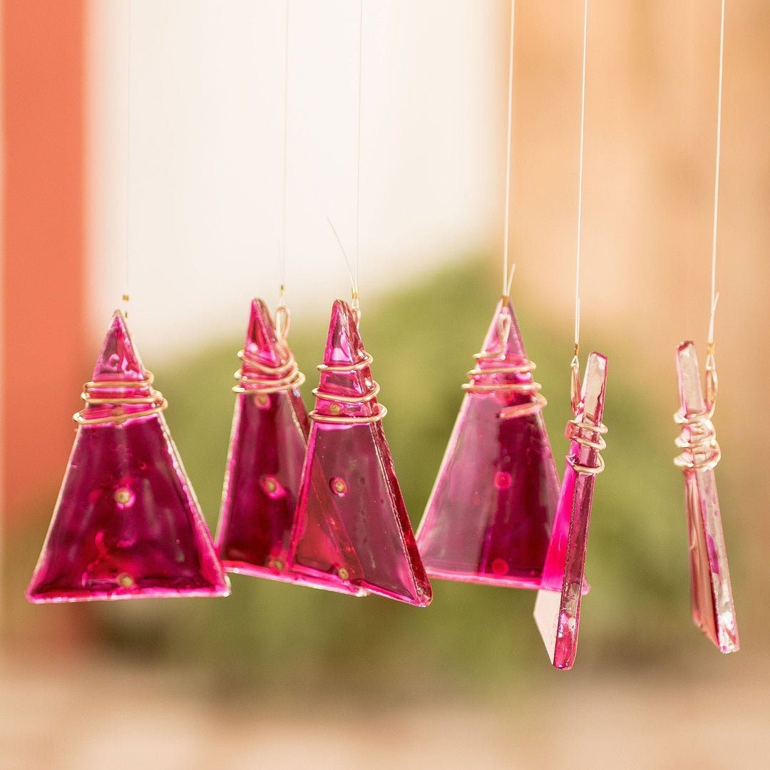 Pink Hand-Painted Recycled Glass Windchime - Pink Peaks