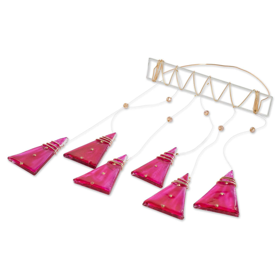 Pink Hand-Painted Recycled Glass Windchime - Pink Peaks