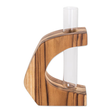 Watertight Teak Wood Vase with Glass Tube from Guatemala - Home Sophistication