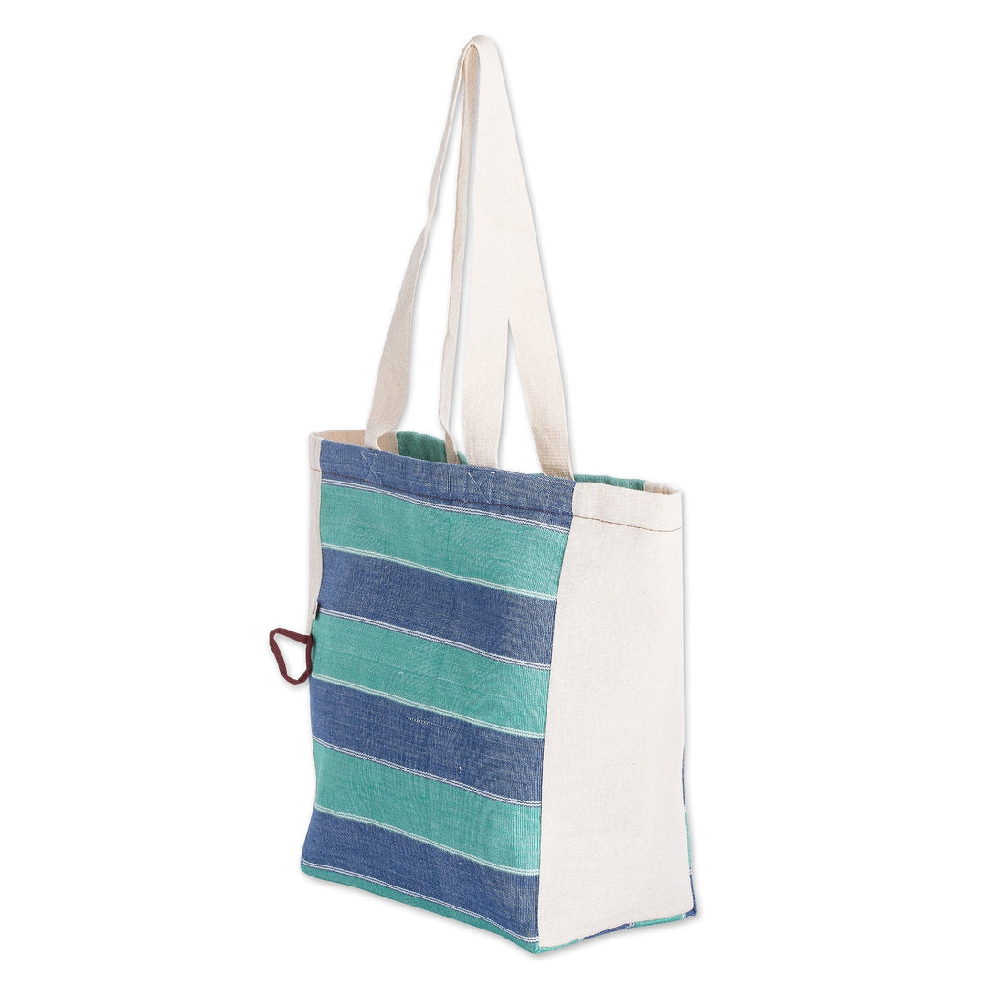 Striped Foldable Cotton Tote Bag Hand-Woven in Guatemala - Pearls