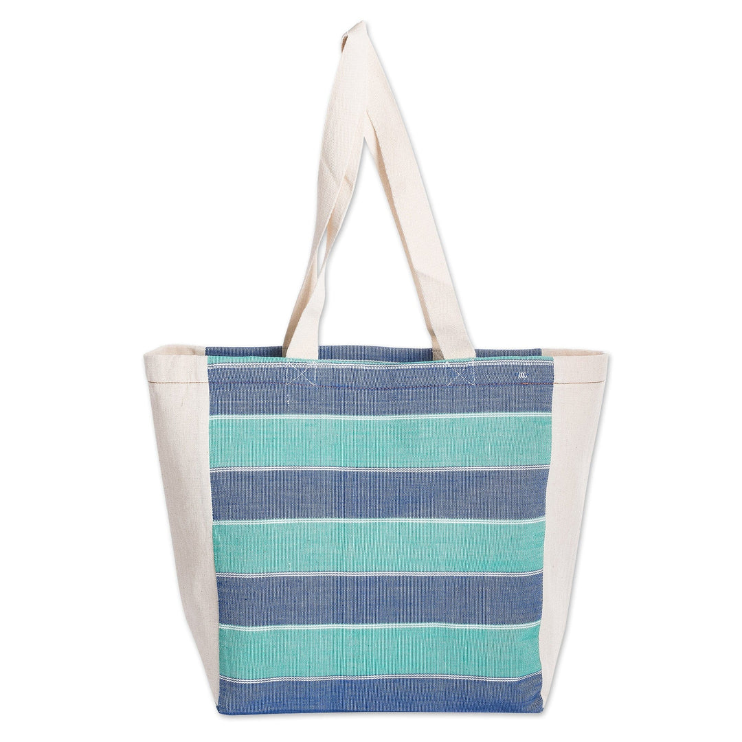 Striped Foldable Cotton Tote Bag Hand-Woven in Guatemala - Pearls