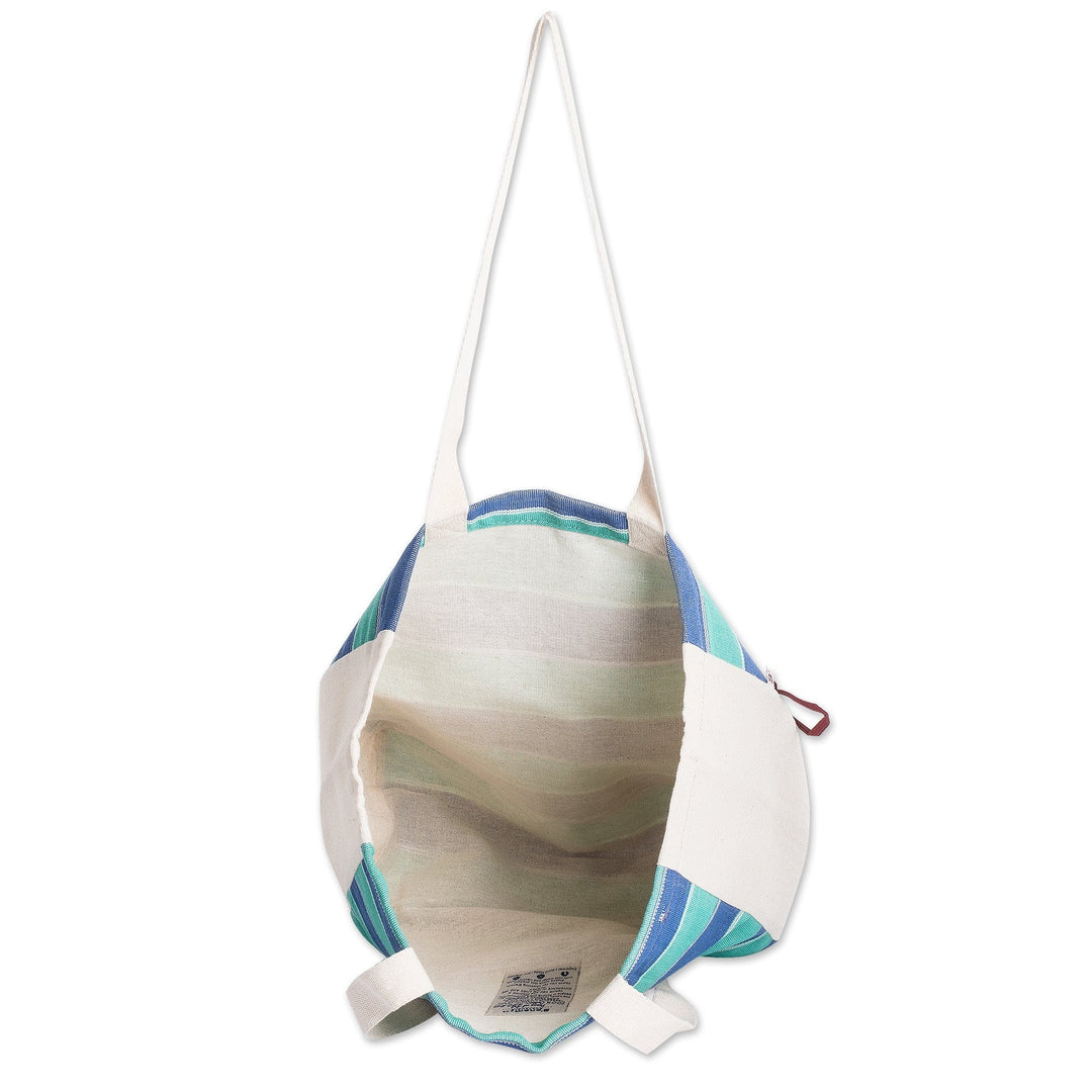 Striped Foldable Cotton Tote Bag Hand-Woven in Guatemala - Pearls