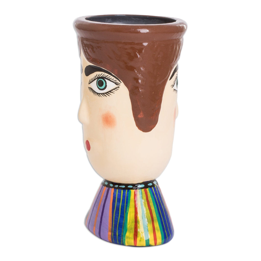 Hand-Painted Striped Ceramic Flower Pot - San Felipe's Giant