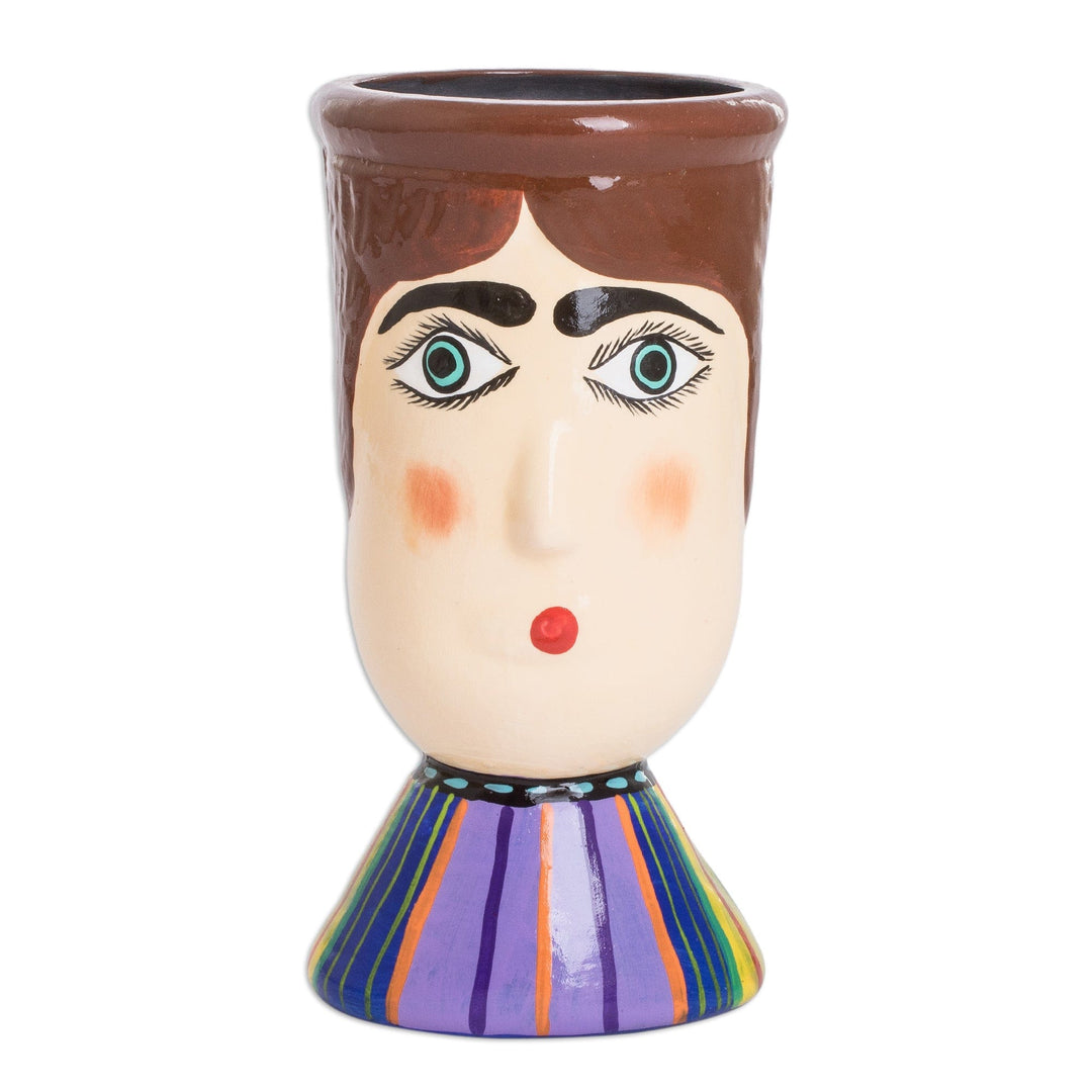 Hand-Painted Striped Ceramic Flower Pot - San Felipe's Giant