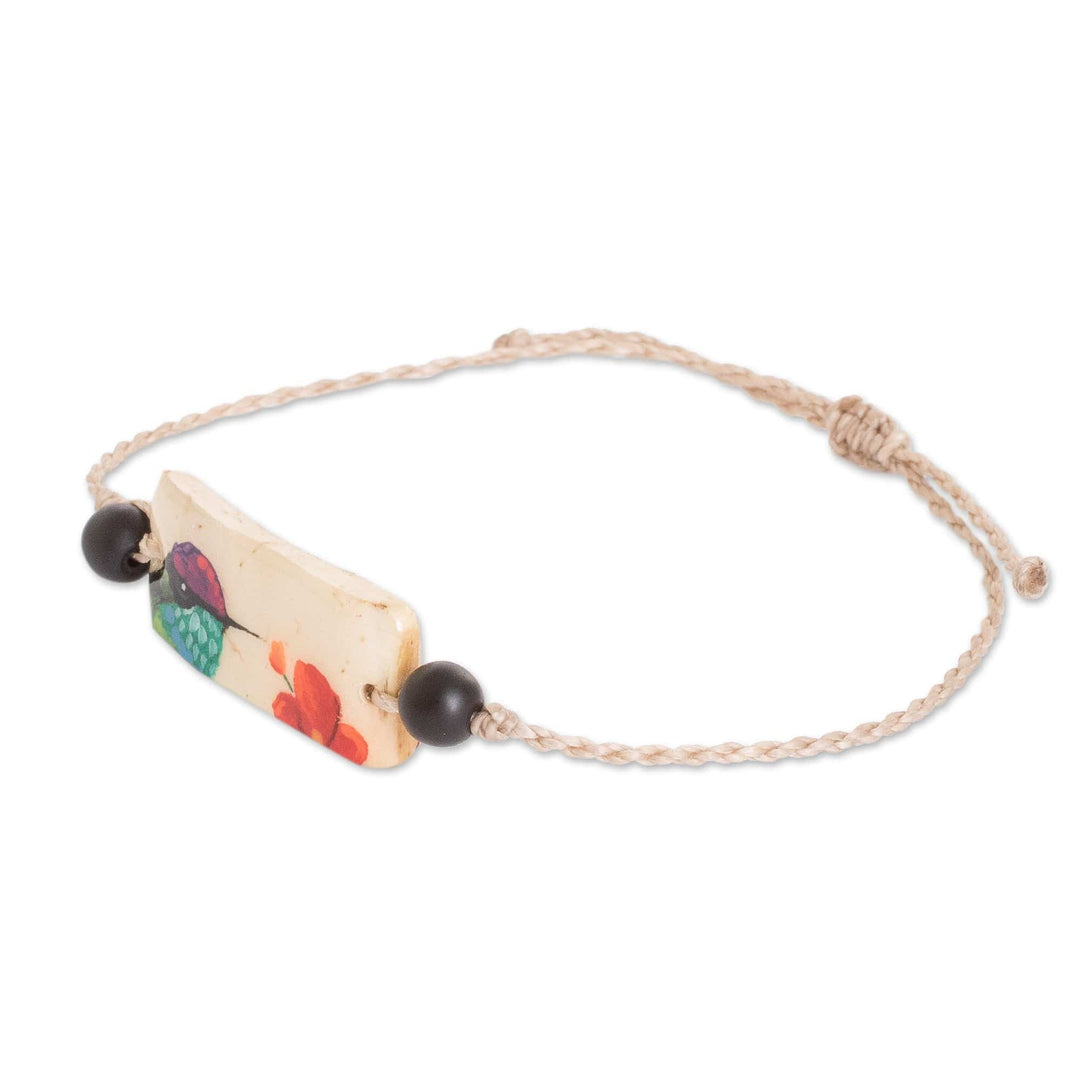 Coconut Shell Macrame Pendant Bracelet with Onyx Beads - Colors of Spring