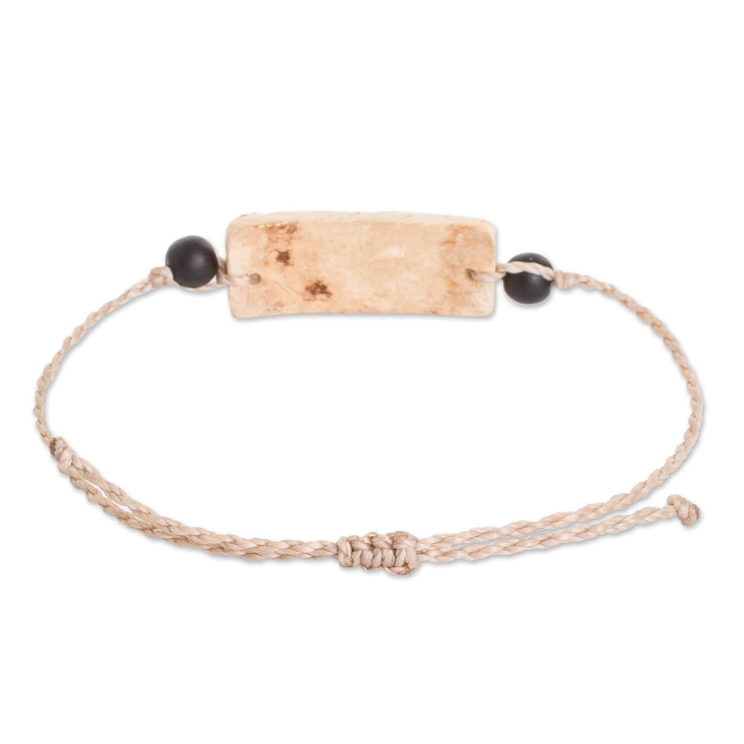 Coconut Shell Macrame Pendant Bracelet with Onyx Beads - Colors of Spring