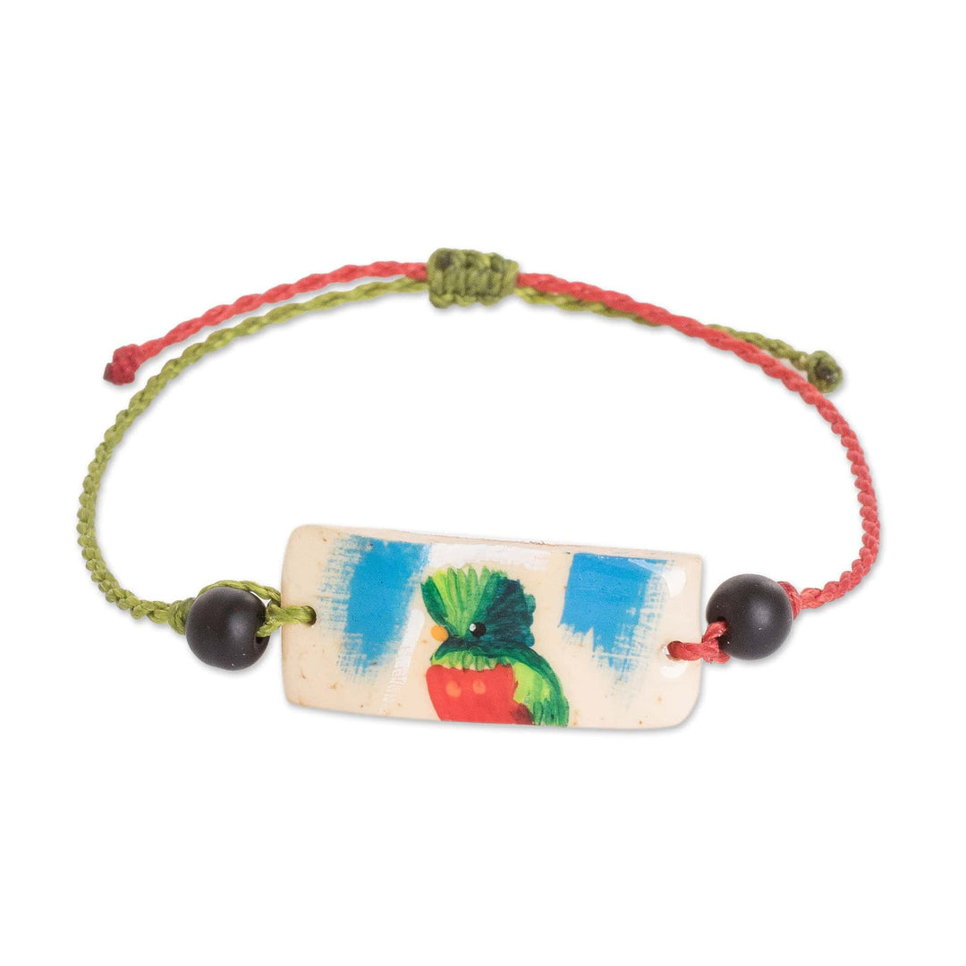 Onyx and Coconut Shell Macrame Beaded Bird Pendant Bracelet - Chic Quetzal