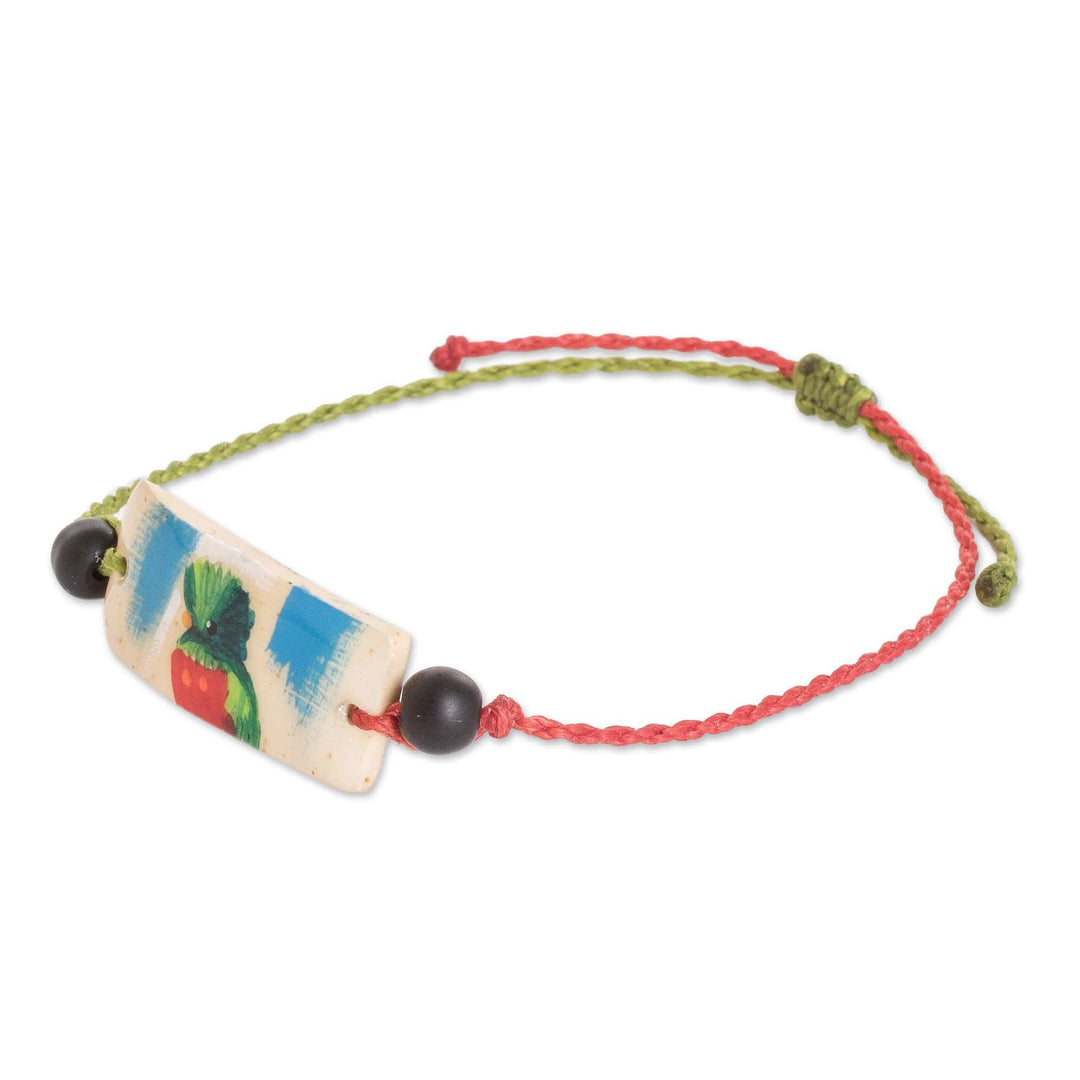 Onyx and Coconut Shell Macrame Beaded Bird Pendant Bracelet - Chic Quetzal