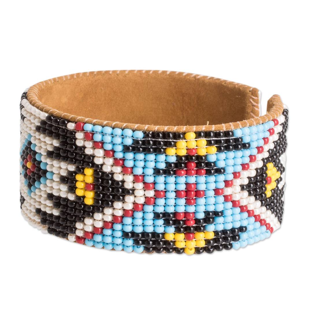 Traditional Blue and Black Glass Beaded Cuff Bracelet - Heaven's Union