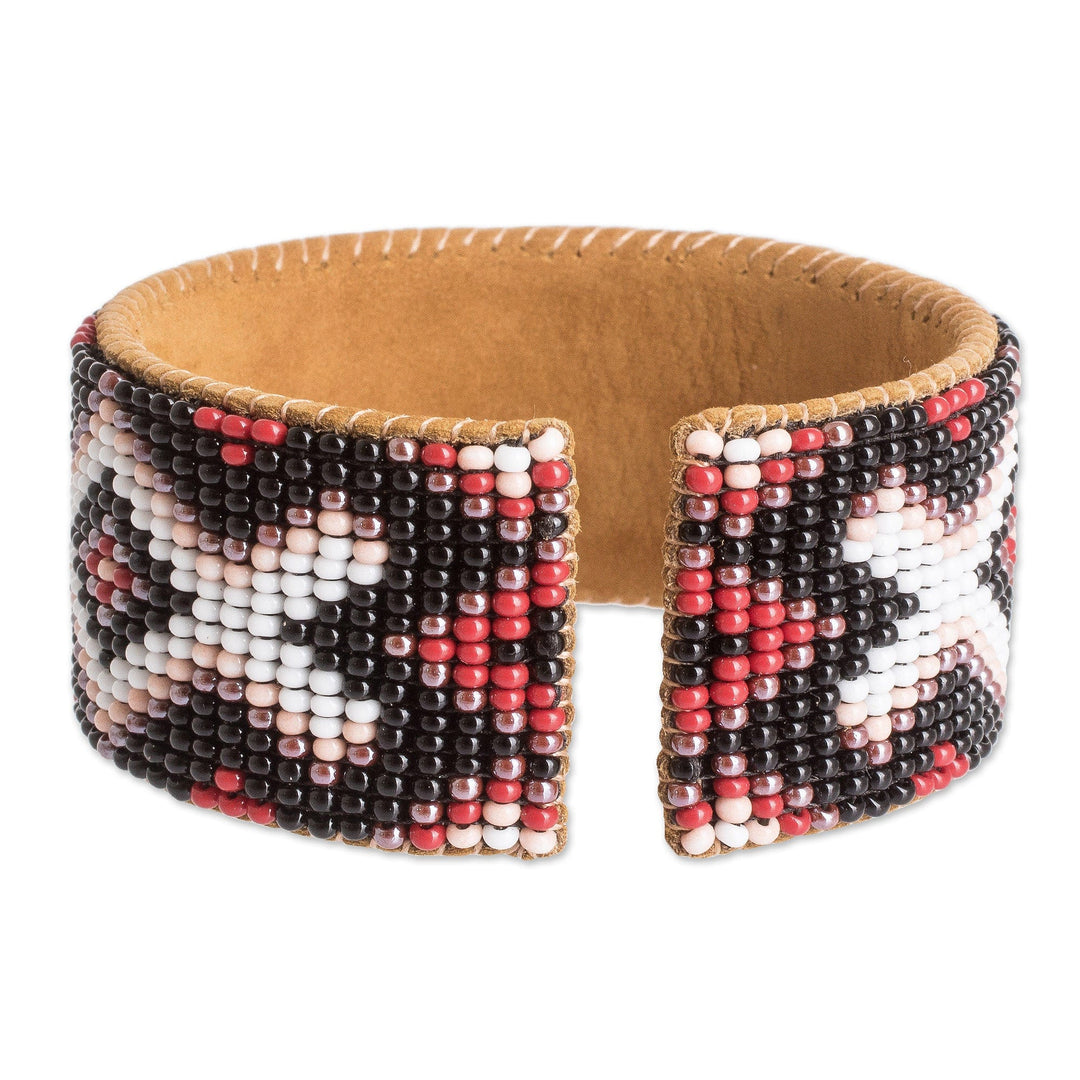 Traditional Red and Black Glass Beaded Cuff Bracelet - Fire's Union