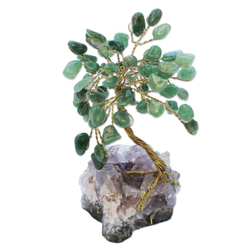 Green Quartz-Amethyst Brazilian Mini Gemstone Tree Sculpture - Hope and Happiness