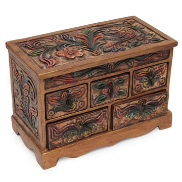 Tooled Leather and Wood Jewelry Box - Antique Ivy