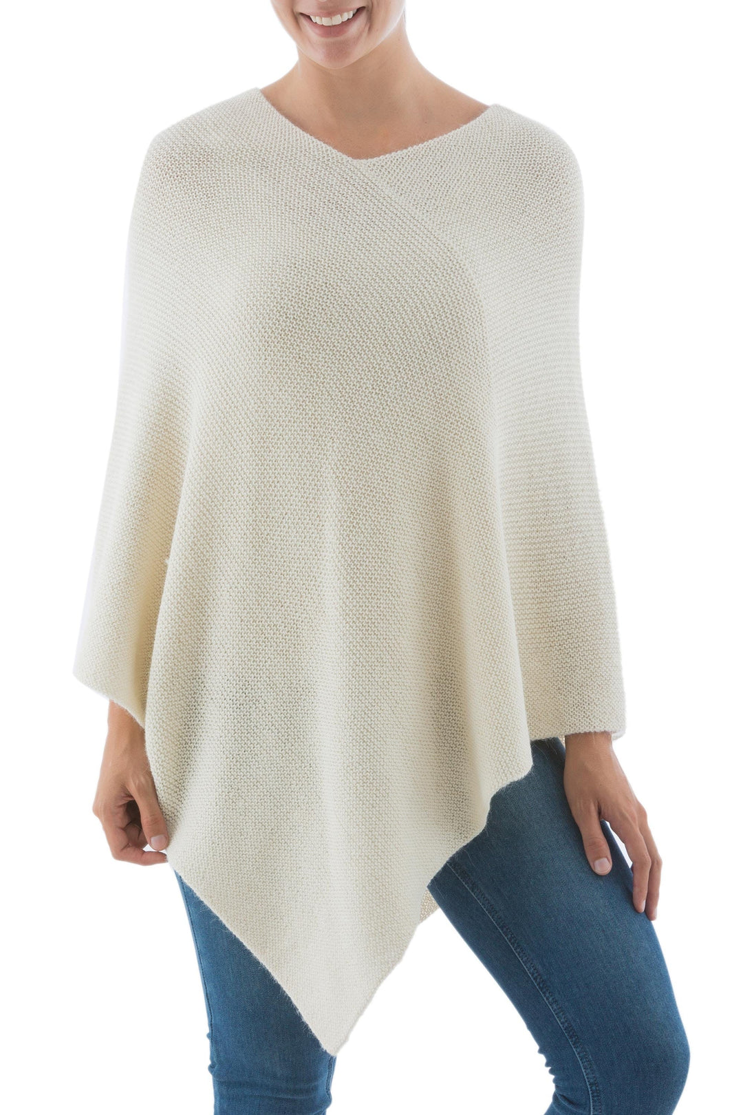 100% Alpaca Wool Poncho - Sweet Cream