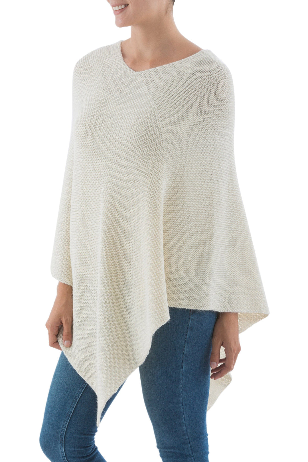 100% Alpaca Wool Poncho - Sweet Cream