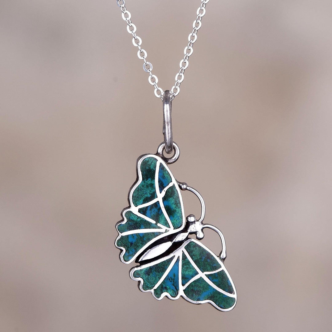 Silver and Chrysocolla Pendant Necklace - Cajamarca Butterfly