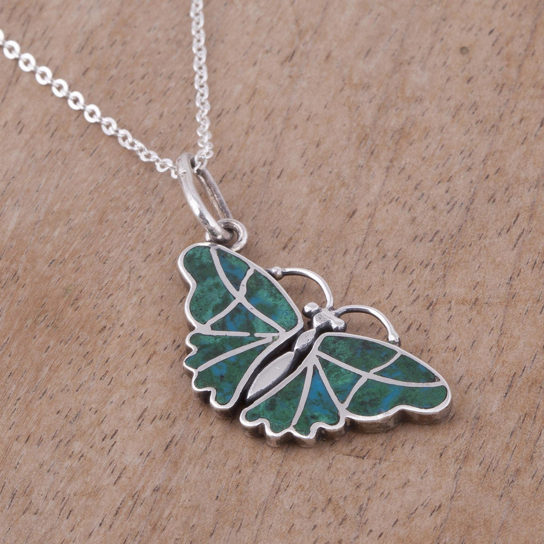 Silver and Chrysocolla Pendant Necklace - Cajamarca Butterfly
