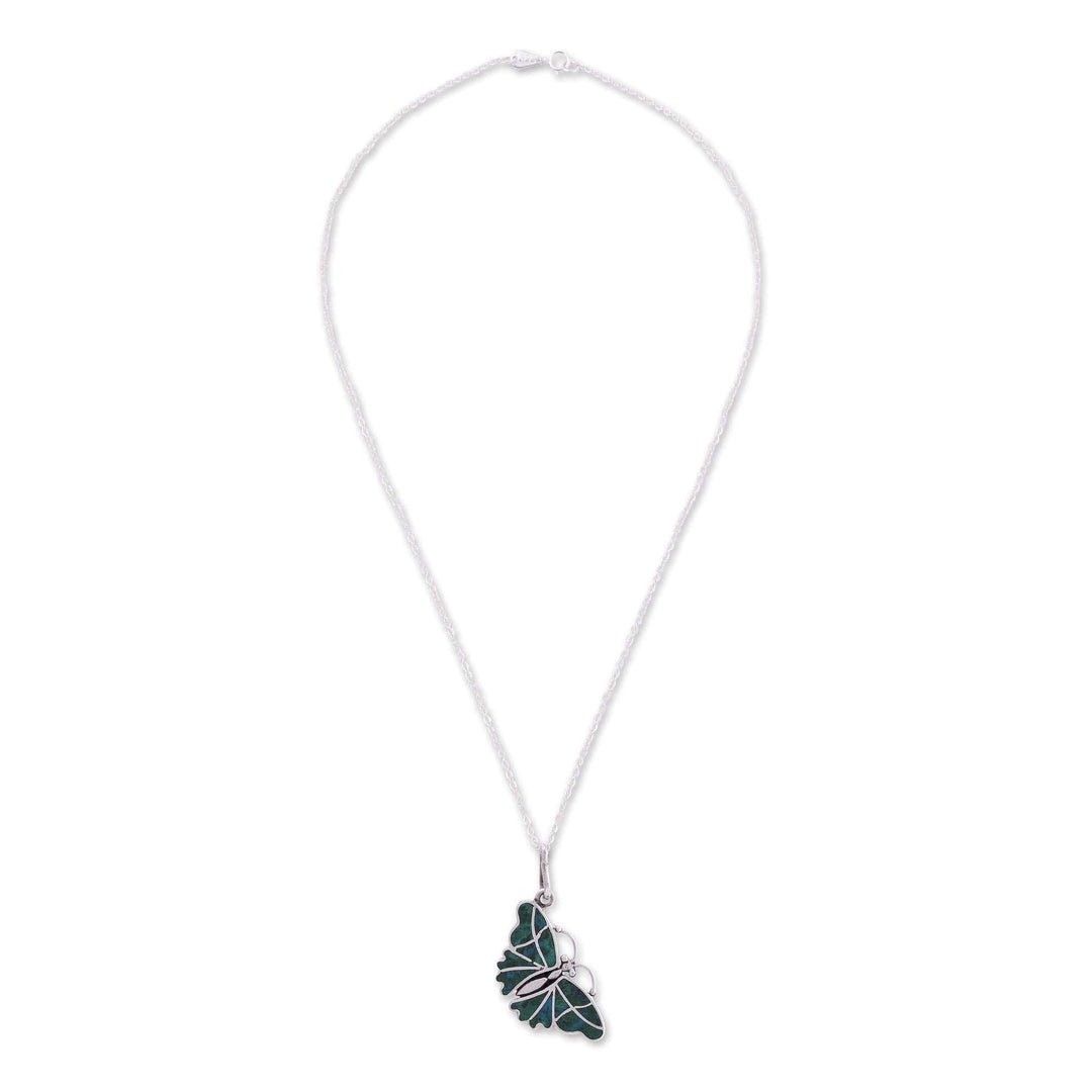 Silver and Chrysocolla Pendant Necklace - Cajamarca Butterfly