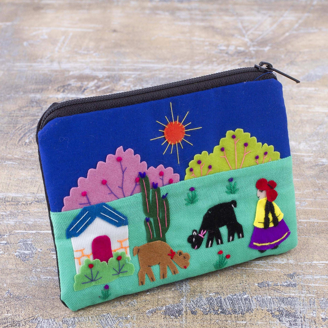 Embroidered Cotton Blend Coin Purse - Andean Sunshine