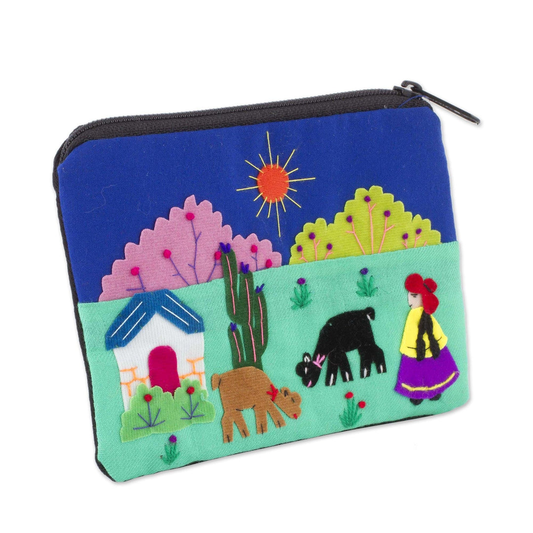 Embroidered Cotton Blend Coin Purse - Andean Sunshine