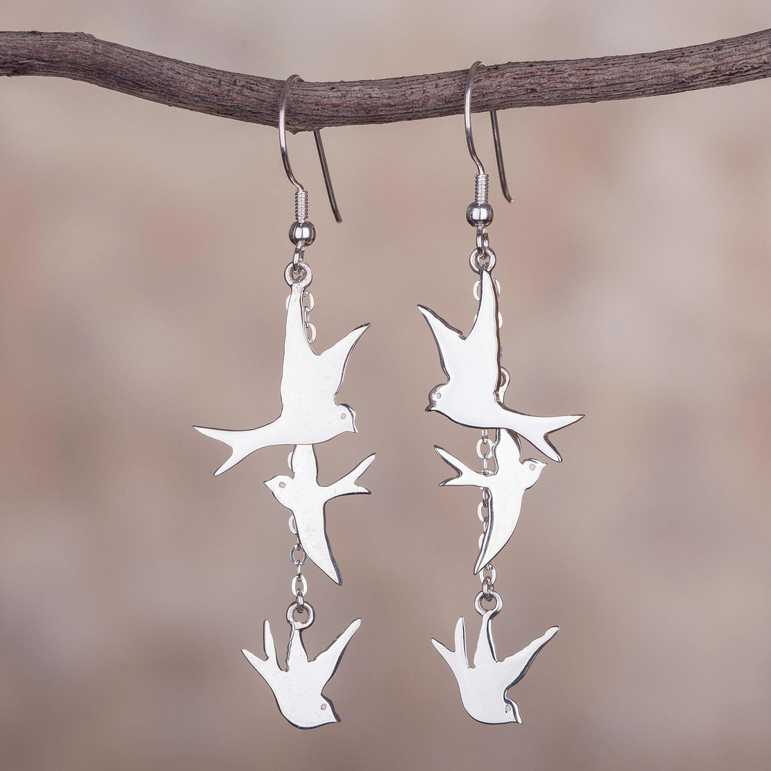 Sterling Silver Dangle Earrings - Nighttime Doves