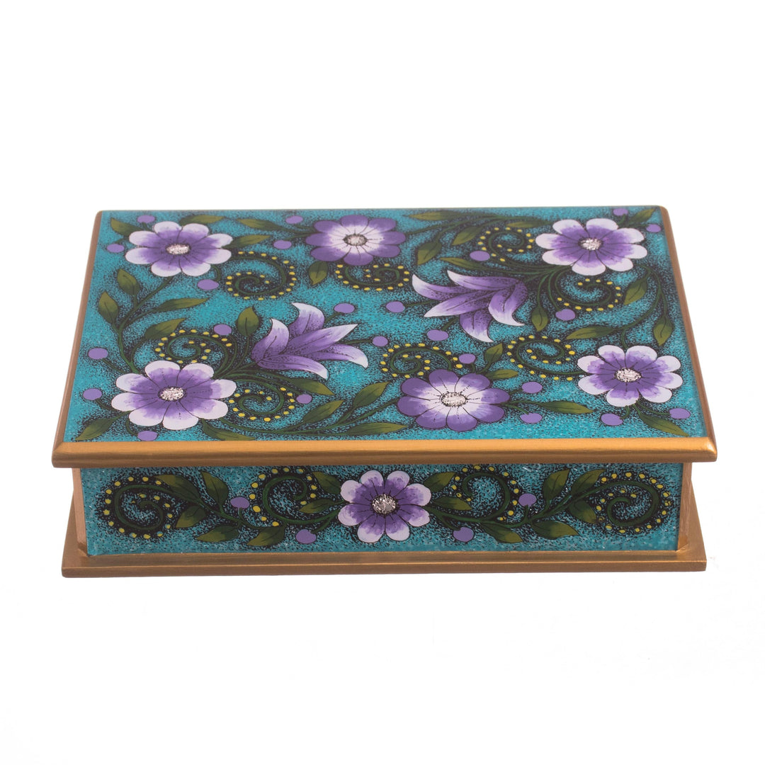 Reverse-Painted Glass Decorative Box - Margarita Bliss in Blue