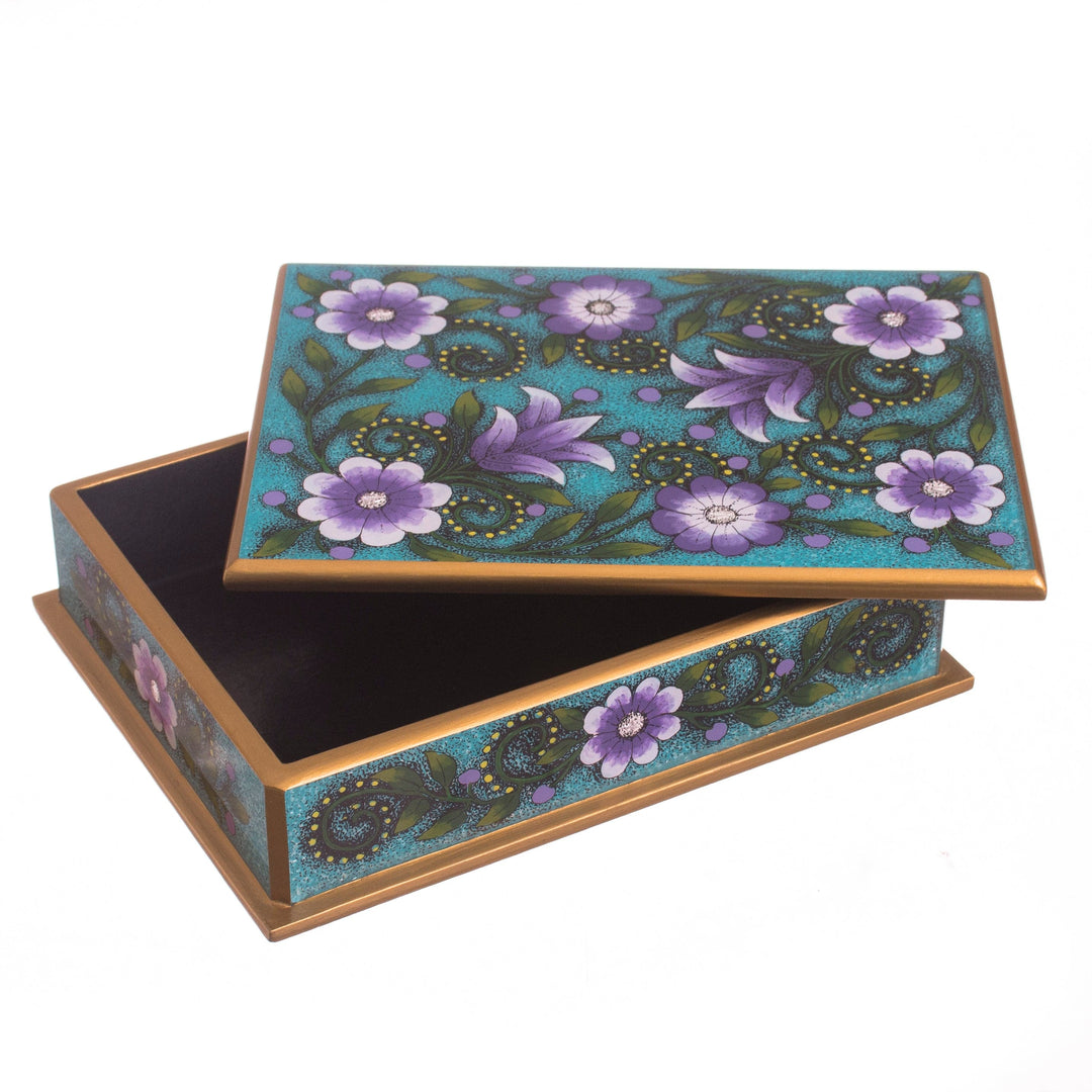 Reverse-Painted Glass Decorative Box - Margarita Bliss in Blue