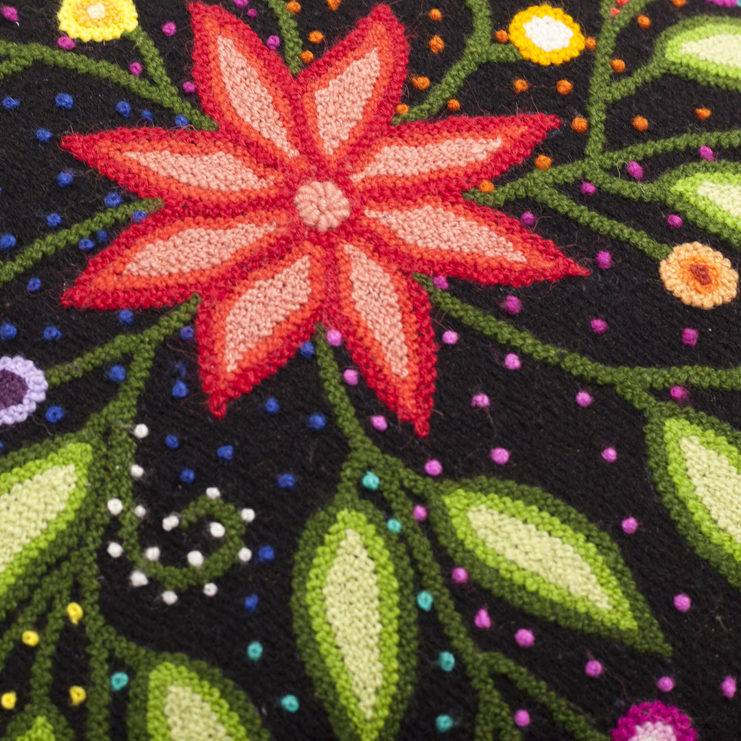 Embroidered Wool Cushion Cover - Dark Garden