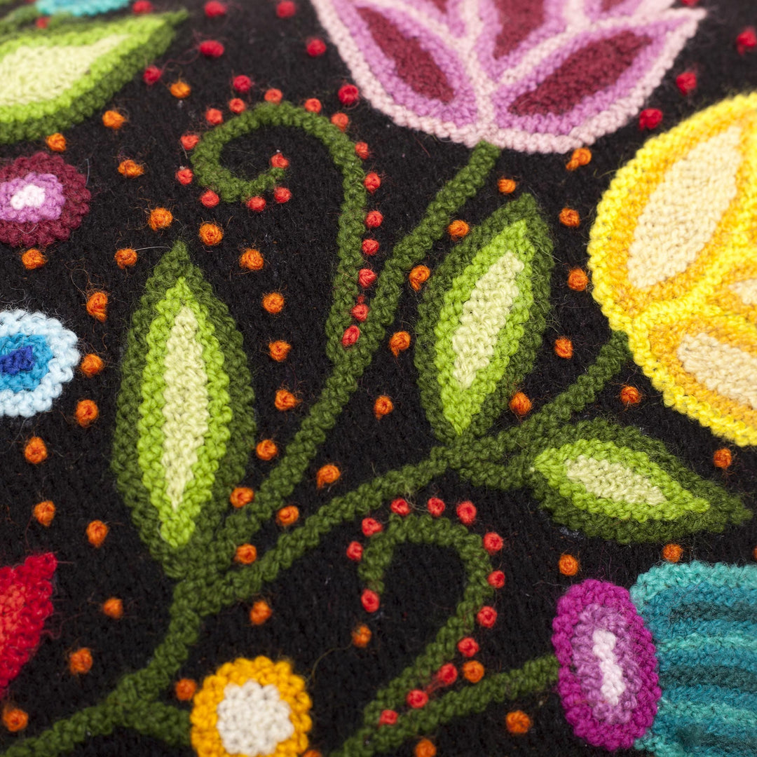 Embroidered Wool Cushion Cover - Dark Garden