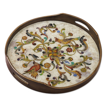 Reverse-Painted Glass Tray - Birds of Dawn