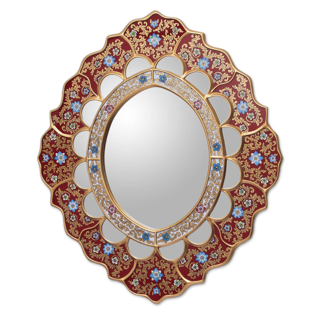 Reverse-Painted Glass Mirror - Golden Rays