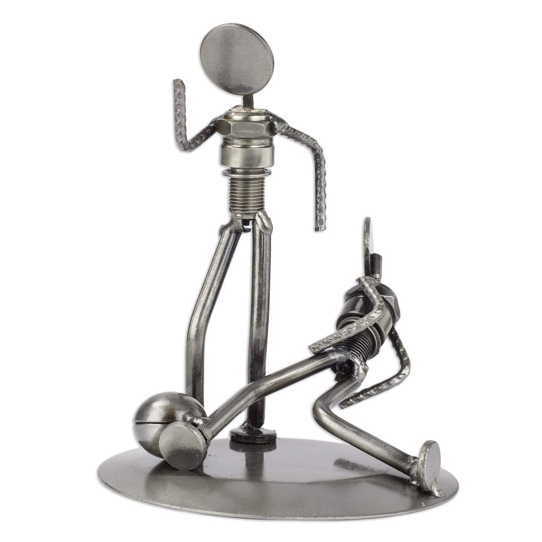 Recycled Metal Sculpture - Rustic Soccer Champs