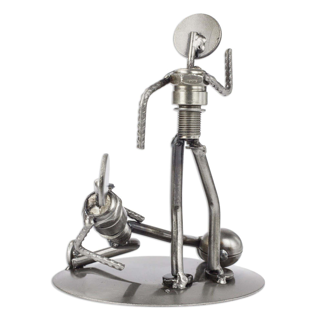 Recycled Metal Sculpture - Rustic Soccer Champs