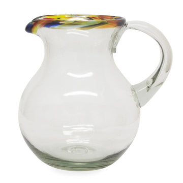Colorful Handcrafted Mexican Blown Glass Pitcher (84 oz) - Confetti Path