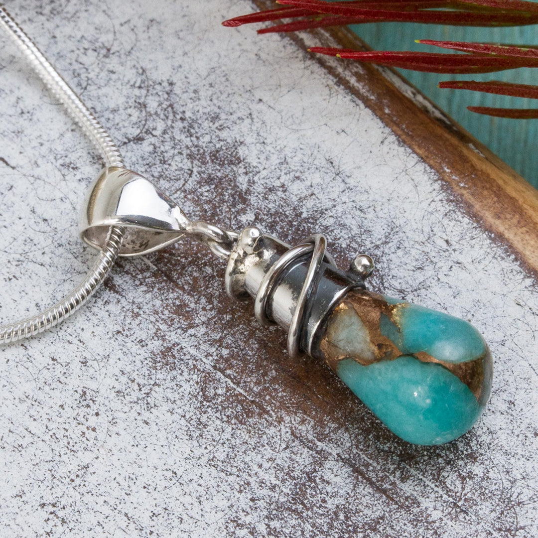 Taxco Silver Necklace with Amazonite - Golden Sea Currents