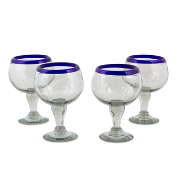 Cobalt Blue Rim Hand Blown 18 oz Wine Glasses (Set of 4) - Cobalt Kiss