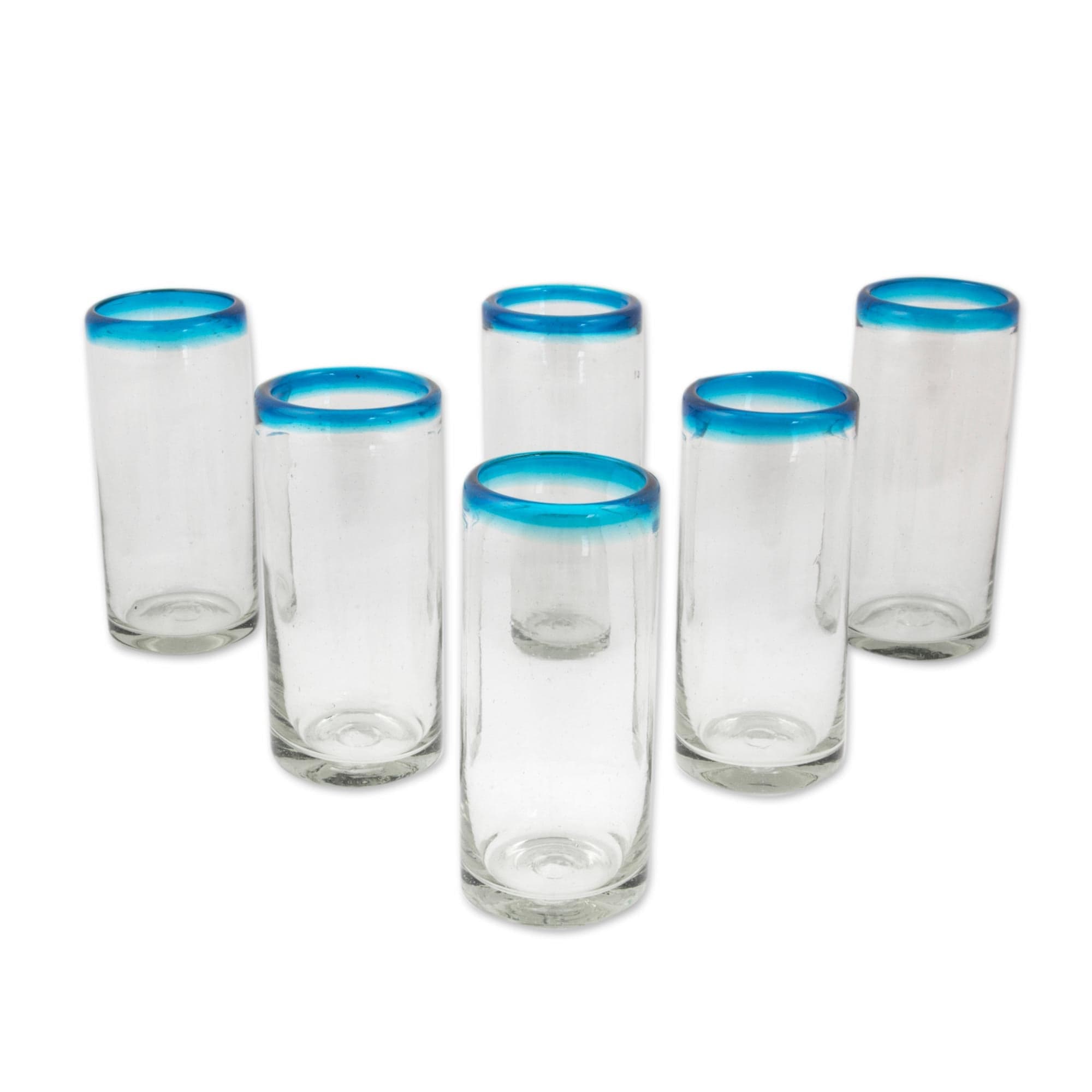Hi Ball or Tom Collins glasses hand blown in solid aquamarine glass, set of  4+priced each