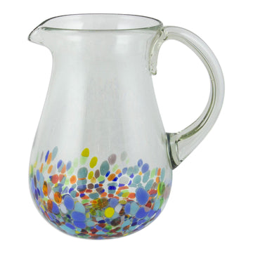 Blown Colorful Recycled Glass Pitcher from Mexico (87 oz) - Confetti Festival